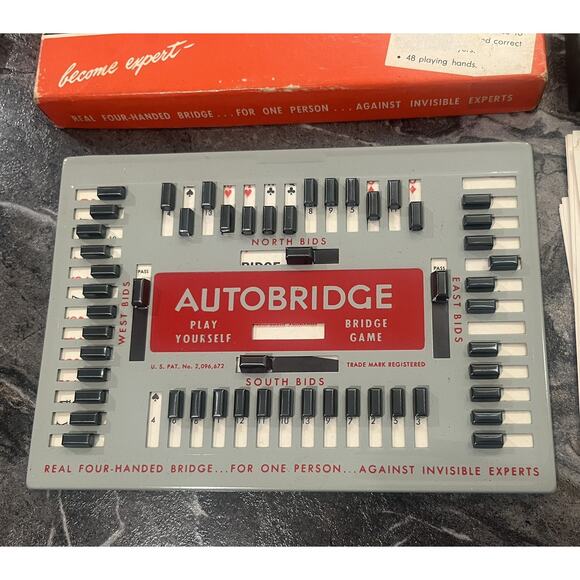 1950’s AUTO Bridge Game Instructions Cards Papers Box Autobridge Play -Complete! - Picture 2 of 7